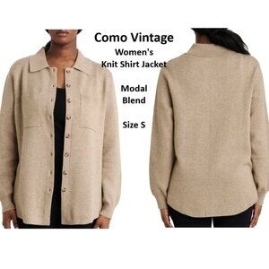 Como Vintage Shacket Knit Shirt Jacket Brown Tan Button Up Women's Size S